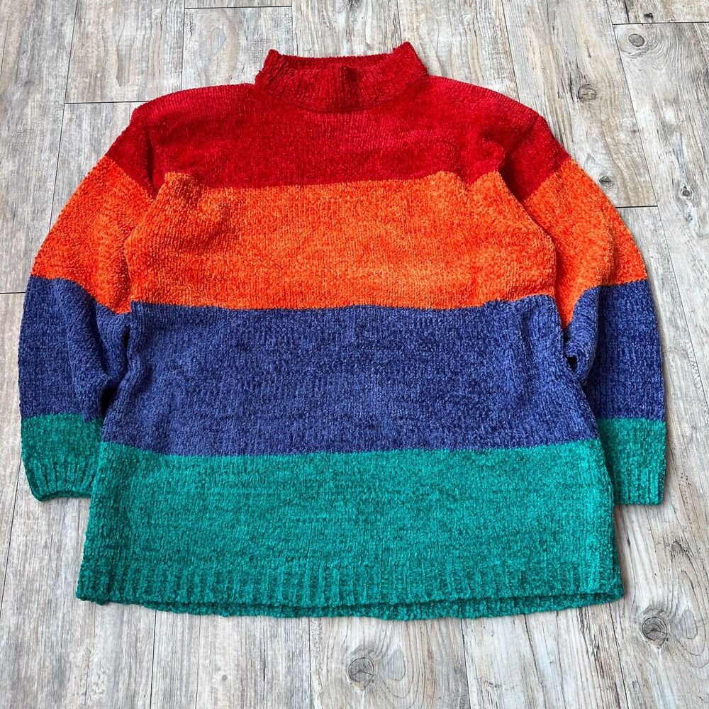 Vintage Colorblock Sweater Knit 80s Bright Funky Large Stripes Cozy